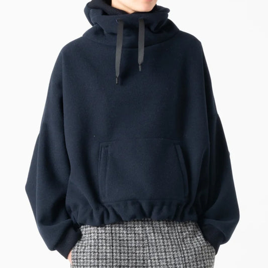 【COGTHEBIGSMOKE】KNOLL CROPPED HOODY / LIGHT WEIGHT BRUSHED DOUBLE JERSEY　NAVY