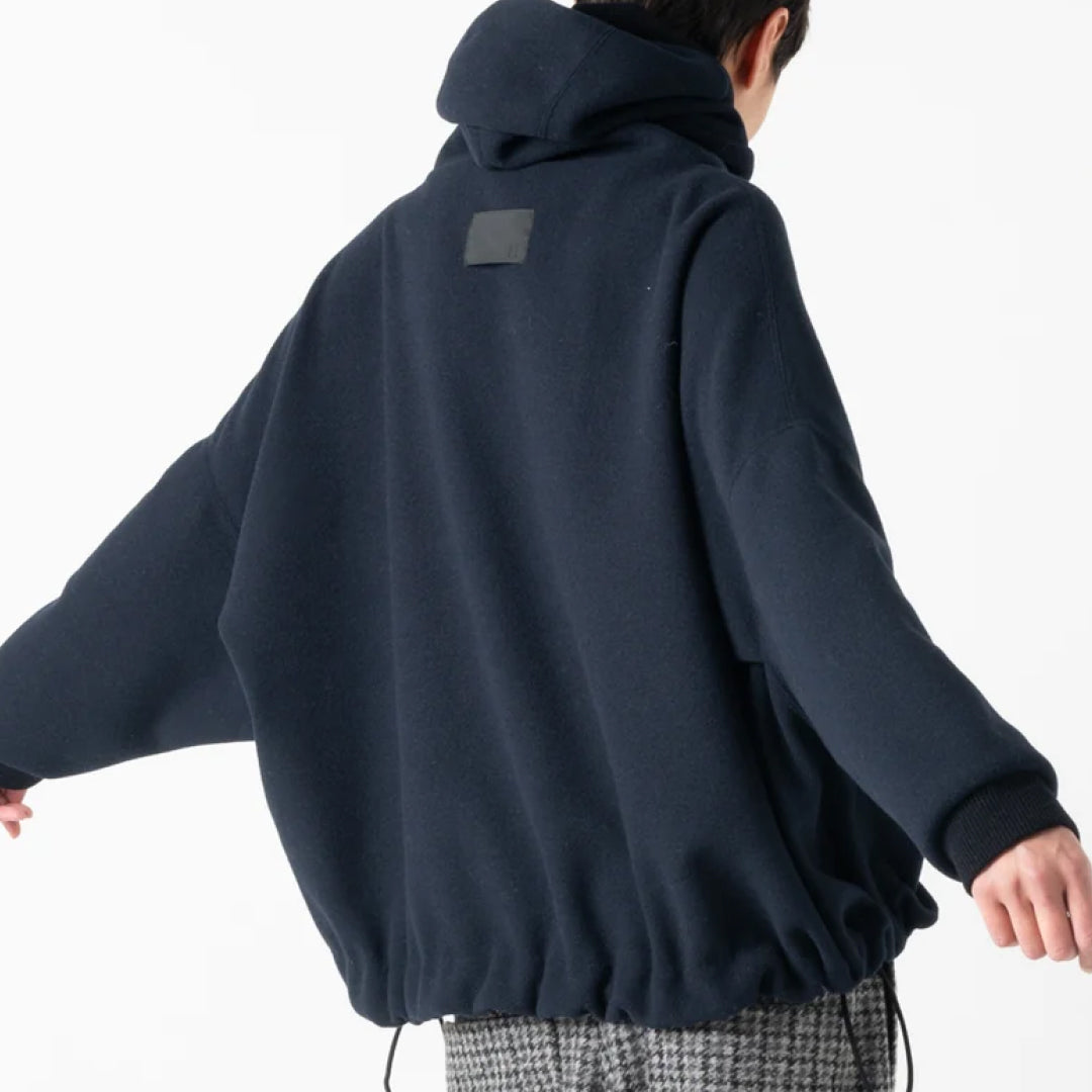 【COGTHEBIGSMOKE】KNOLL CROPPED HOODY / LIGHT WEIGHT BRUSHED DOUBLE JERSEY　NAVY